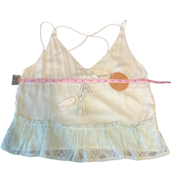 Honey Punch Light Mint Green Baby Doll Lace Hem Crop Tank Top Women's Small - Picture 5 of 8